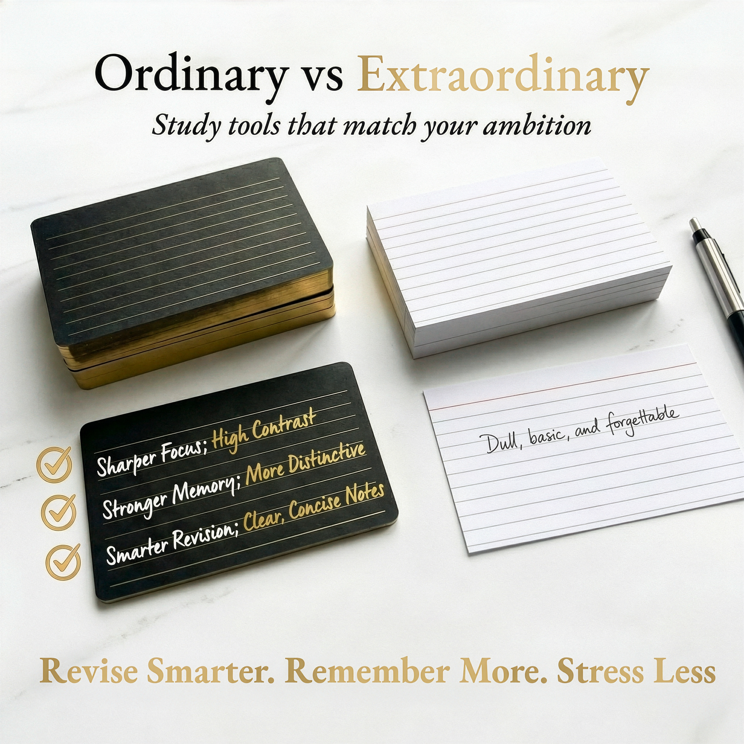 Black & Gold Revision Cards 3x5" - 150 Pcs