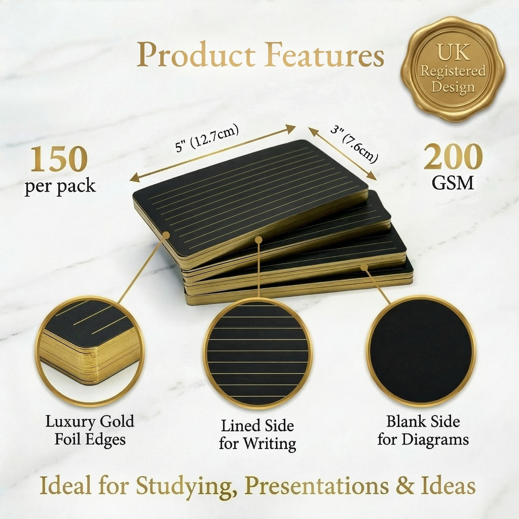 Black & Gold Revision Cards 3x5" - 150 Pcs